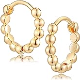 Fettero Women Gold Huggie Hoop Earrings 14K Gold Plated Small Hoop Earrings Beaded Hoop Earrings for Everyday Wear Tiny Boho Beach Slepper Earrings Simple Delicate Hypoallergenic Jewelry