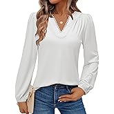 siliteelon Long Sleeve Blouses for Women Dressy Casual Tops for Women Trendy V Neck Lantern Long Sleeve Lace Trim 2026 Spring