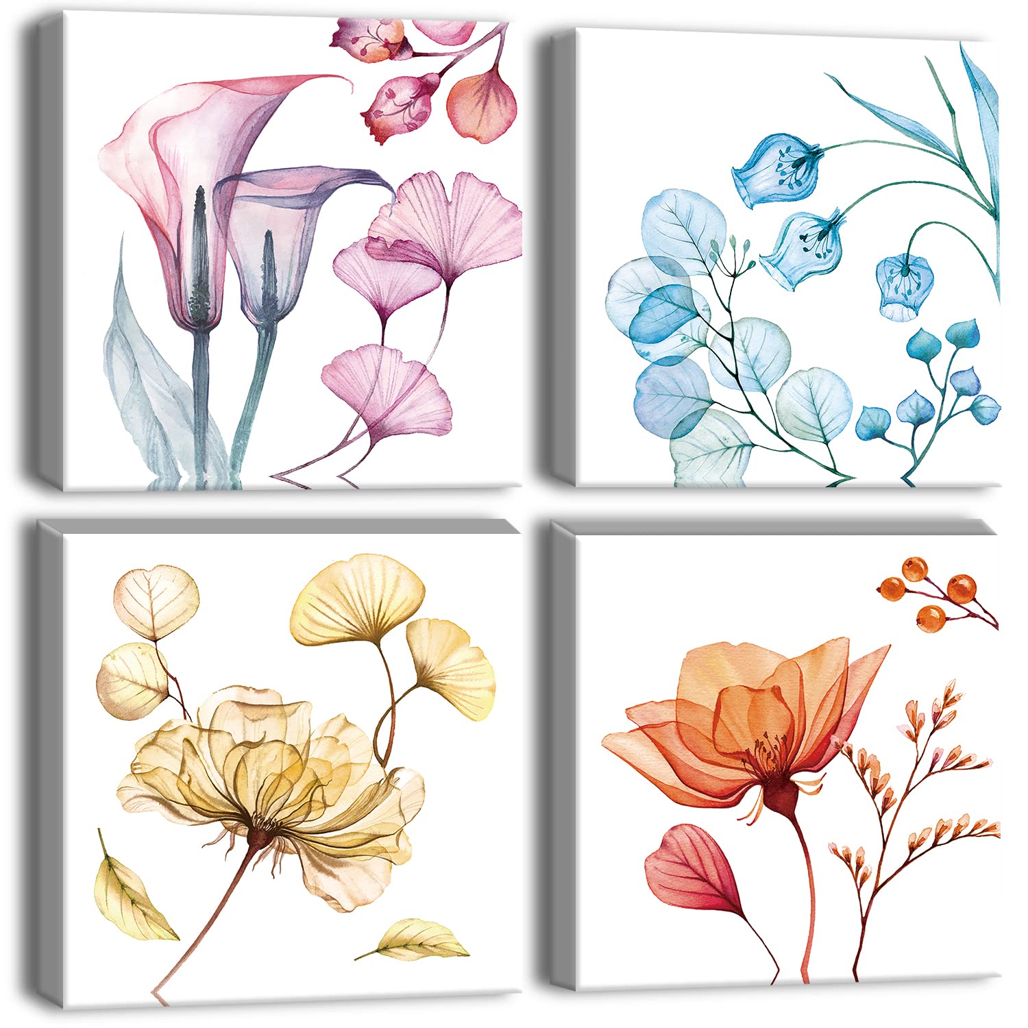 Artscope 4 Pieces Wall Art Canvas Prints - Soft Flowers Picture Painting - Modern Wall Artwork Framed for Gifts Bathroom Home Kitchen Office Decor - 30 x 30 CM