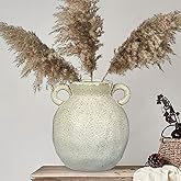 Rustic Ceramic Farmhouse Flower Vase with 2 Handles, Large Vases for Home Decors, Living Room, Bookshelf, Office, Grand Millennial Decor 8.2 Inch