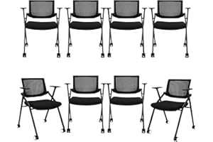 BROBRIYO, 8 Pack Stackable Conference Room Chairs with Wheels and Paddle, Ergonomic Mesh Back and Arms for Meeting, Conference, Reception, Training Room & Home Office Desk Folding Chairs