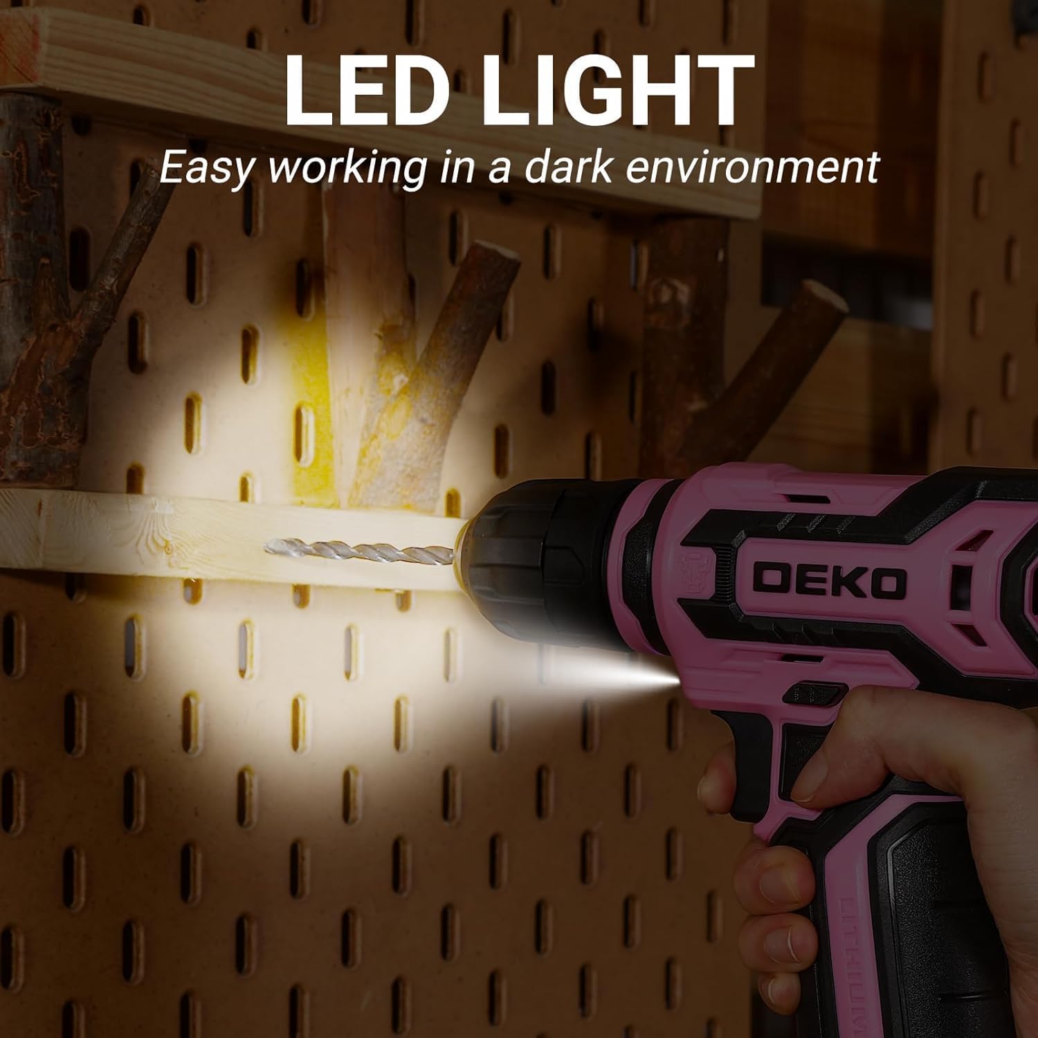 Cordless Drill：DEKOPRO 12V Power Battery Drill Set with Small Electric Drills and 3/8-inch Keyless Chuck with Portable Tool Set Gift Box (Pink)