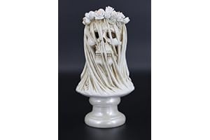 LAIKEARTS White Veiled Skeleton with Flowers Sculpture, Halloween Skull Decoration Gift, Vintage Greek Style, Home Decor, White Aesthetic Statue for Sketching Practice