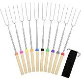 10 Pack Smores Sticks, 32 Inch Marshmallow Roasting Sticks for Fire Pit | Extendable Roasting Skewers with Bag. Hot Dog Fork. Smores Kit for Campfire Camping Essentials. 304 Stainless Steel.