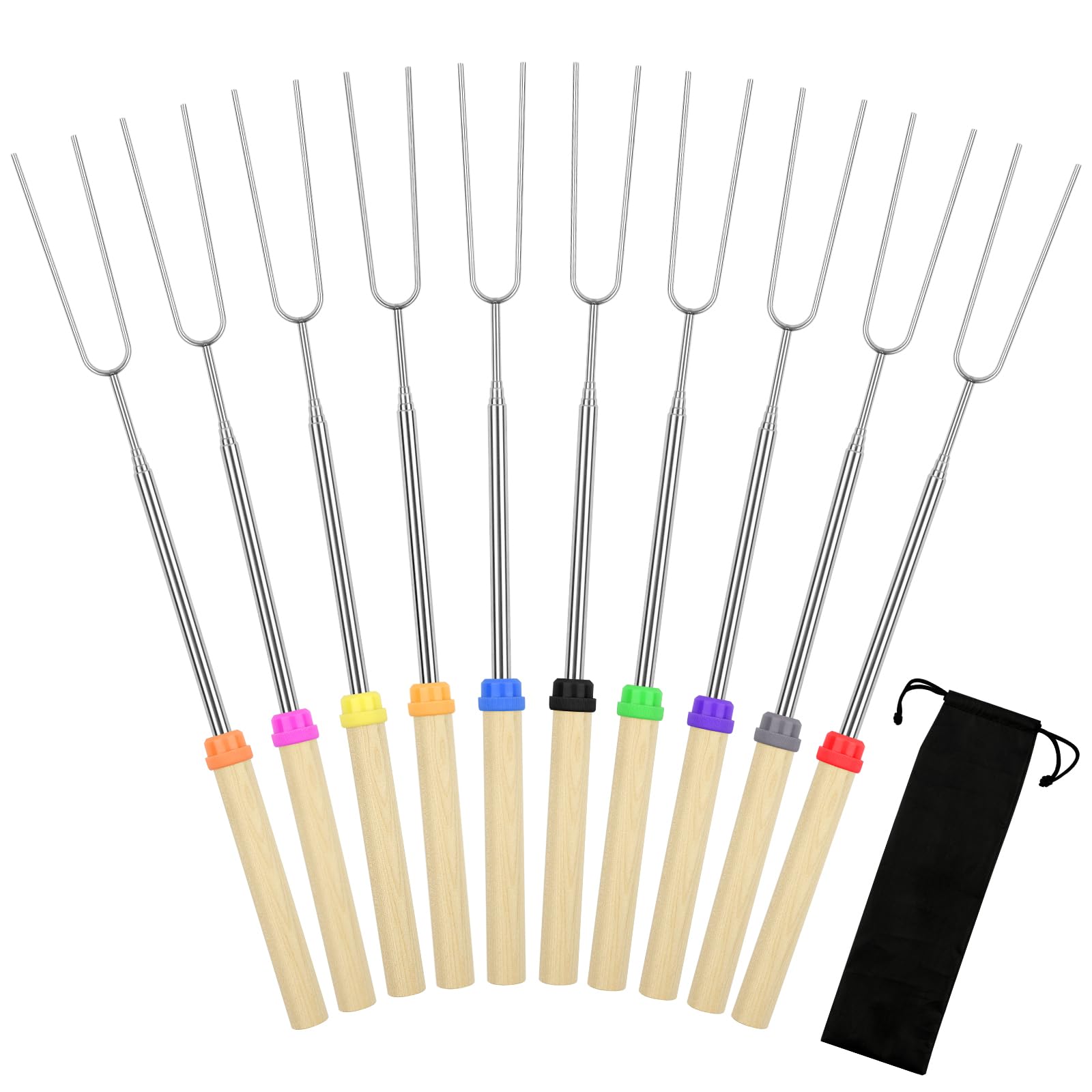 Photo 1 of 10 Pack Smores Sticks, 32 Inch Marshmallow Roasting Sticks for Fire Pit, Extendable Roasting Skewers with Bag, Hot Dog Fork, Smores Kit for Campfire Camping Essentials