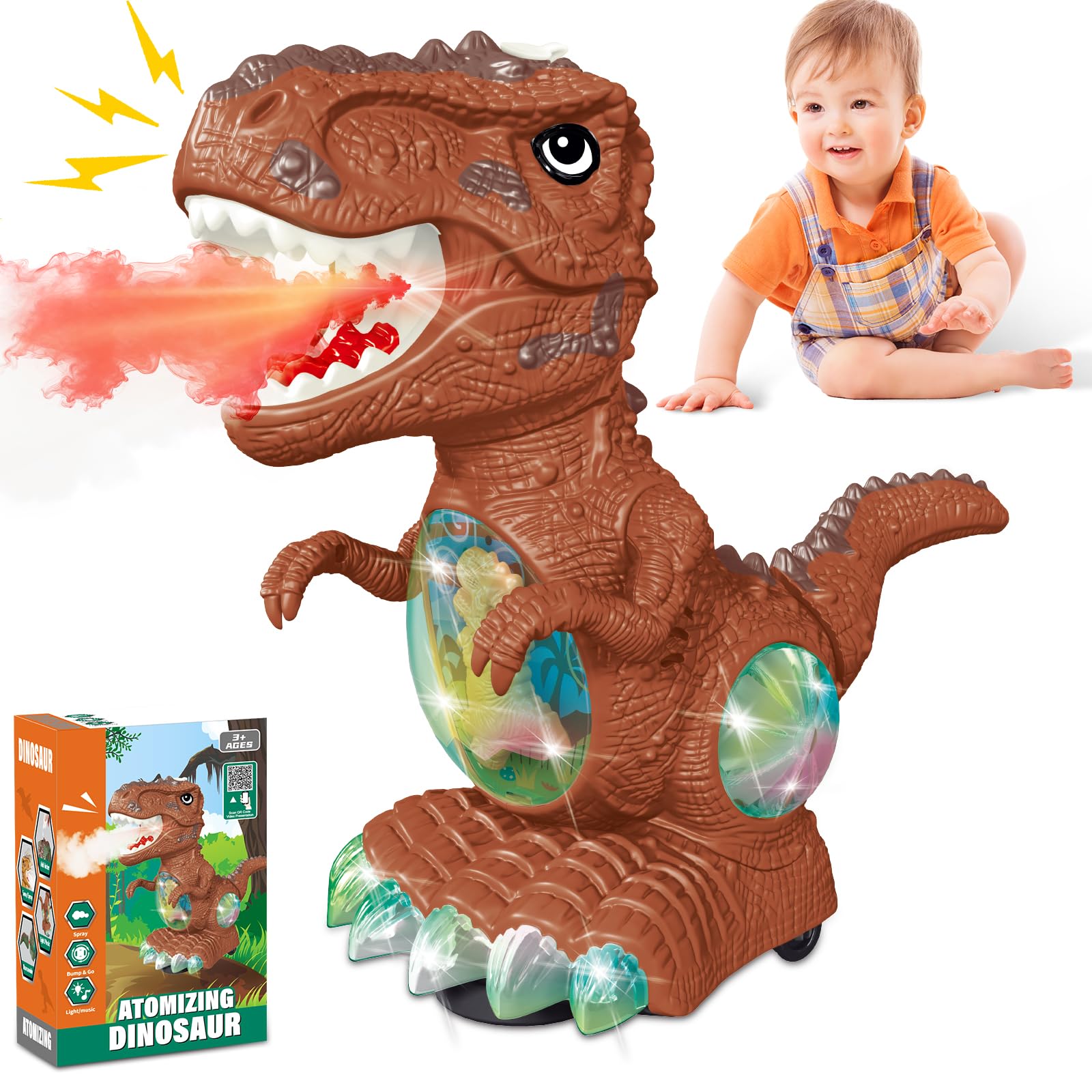 Photo 1 of Dinosaur Toys for Toddlers 3-5, Roaring Light Up Dino Toys for 3 4 Year Old Boy Girl with 2 Flash Lights, Moving Electric Baby Toy, Educational Toddler Boy Toy Ages 4, Easter Christmas Birthday Gifts