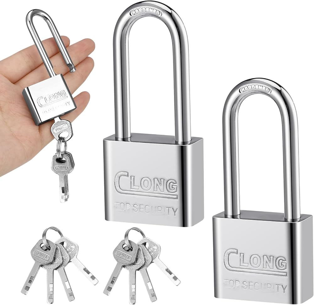 Firtink 2 Pack Long Shackle Padlocks with Keys Heavy Duty 30mm Long Neck