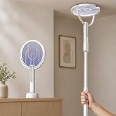Rotating Head Electric Fly Swatter Racket with Telescoping Handle, 4000 V | Folding Head, Charging Base, USB Charging at the Handle, Fly Swatter For Indoors, Mosquito, Flies Killer