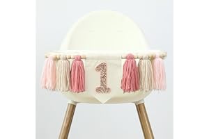 Ereniko Handmade Boho Pink 1st Birthday High Chair Banner First Highchair Banner For Baby Girls Wall Hangings Wood Bead Tassel Garland 1 Birthday Party Decorations Cake Smash Photo Props