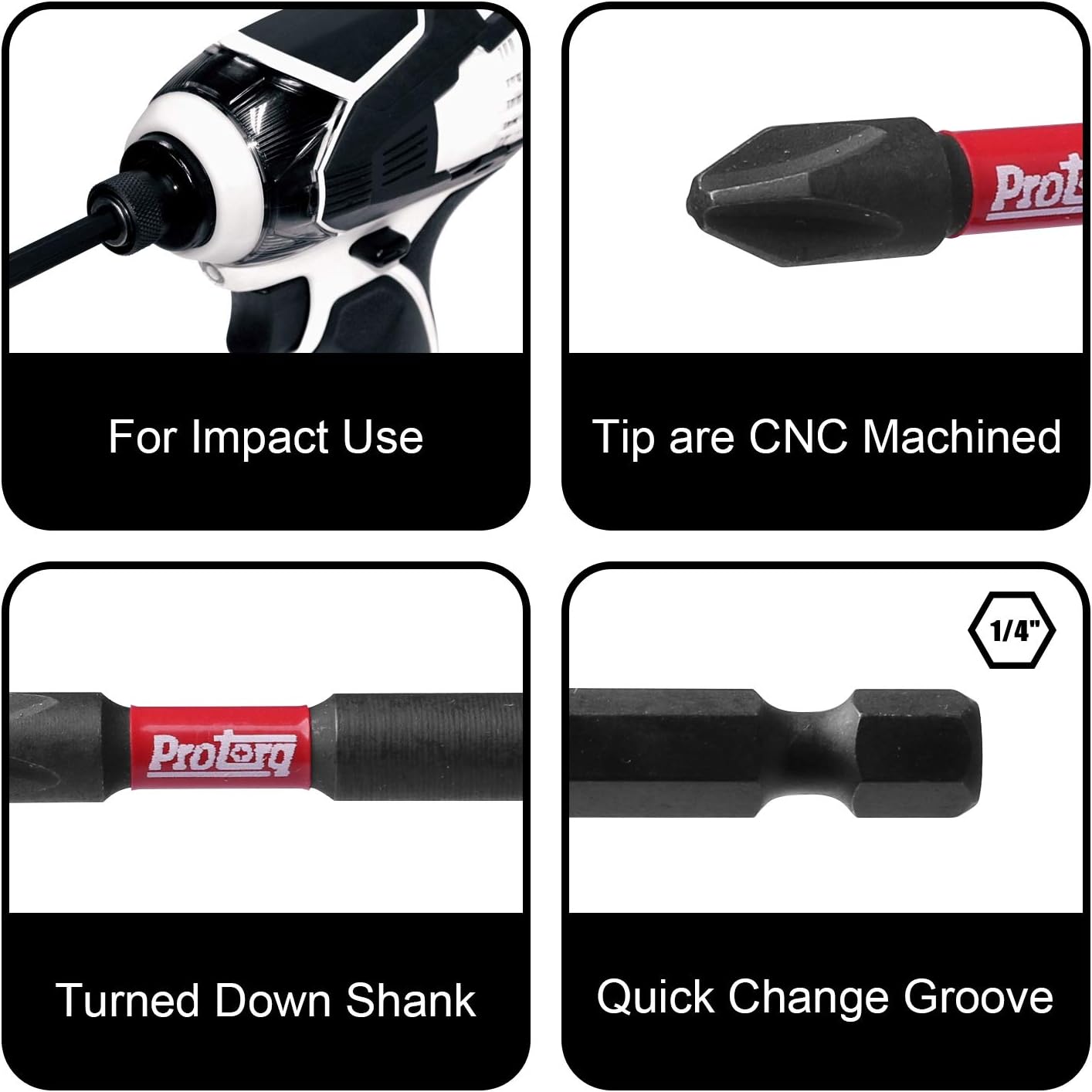 Protorq Impact Bit Set W/clip, Hex head drive bits, SAE, S2 Steel, 10-Piece, 2 Inch Length, Hex Head Allen Wrench Drill Bit Set, 1/4" Hex Shank-Prefect for IKEA Furniture - - 
