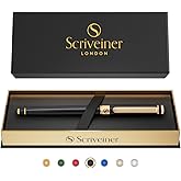 Scriveiner Black Lacquer Rollerball Pen - Stunning Luxury Pen, Real Gold Plating, Schmidt Ink Refill, Best Roller Ball Gift Set for Men & Women, Professional, Executive Office, Nice Pens