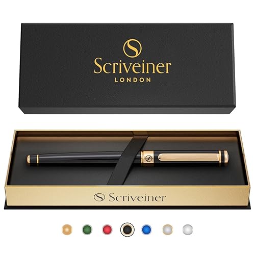 Scriveiner Black Lacquer Rollerball Pen Stunning Luxury Pen, Real Gold  Plating, Schmidt Ink Refill, Best Roller Ball Gift Set for Men Women,