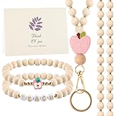 BESARME Teacher Gifts for Women Appreciation Gifts Teachers Bracelet with Wooden Beaded Teacher Lanyard Thank You Cards