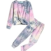 Arshiner Girls 2 Piece Outfits Fashion Twist Front Tracksuit Long Sleeve Pullover Sweatshirt Sweatpants Jogger set Sweatsuit