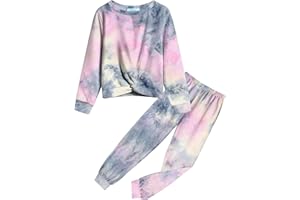 Arshiner Girls 2 Piece Outfits Fashion Twist Front Tracksuit Long Sleeve Pullover Sweatshirt Sweatpants Jogger set Sweatsuit