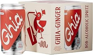 Ghia Non-Alcoholic Ginger Le Spritz, 8 Fl Oz (4-Pack) | Mocktail & Cocktail Mixer, Zero Proof Sparkling Apéritif with Soothin