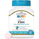 21st Century Zinc Chewable Withc &amp; B6 - Cherry, 90 Count | Zinc Chewable with Vitamin C &amp; B6, Immune Support &amp; Antioxidants, Gluten Free, 90 Count