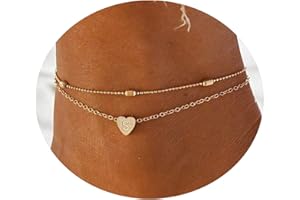 Kyerlyn Tiny Initial Heart Anklet 18K Gold Plated Dainty Personalized Letter Heart Charm Anklet Layered Cute Beaded Handmade Carved Alphabet A-Z Layer Anklet Summer Beach Gift for Her