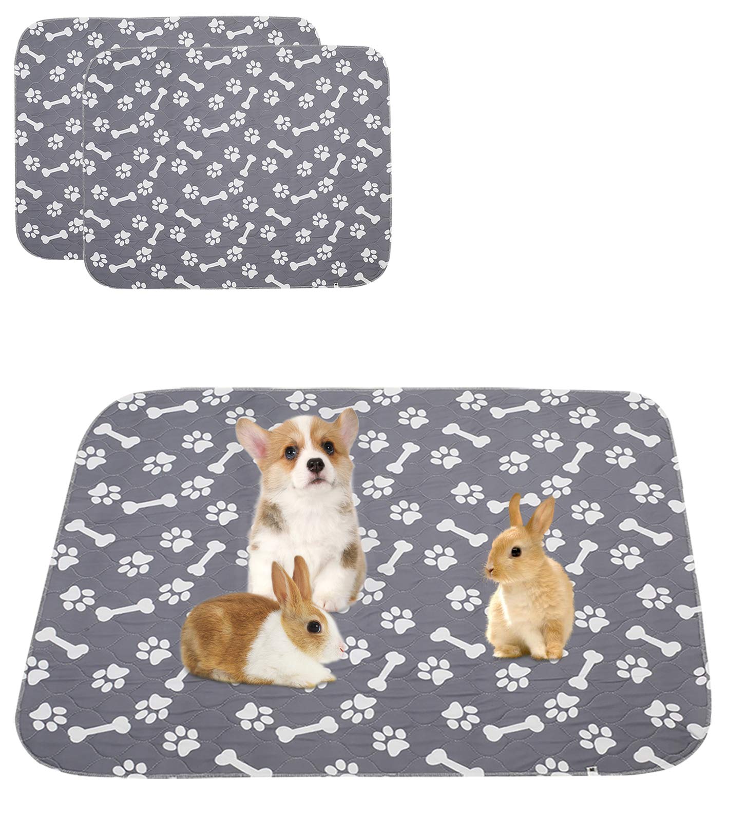 Geyecete washable small dog puppy pads Waterproof Whelping Pads, Reusable Dog training pads,Premium Travel Puppy Pads Rabbit Pad(2pack)-Gray-M