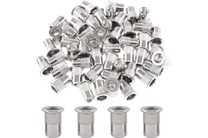 Glarks 50Pcs 304 Stainless Steel M8 Flat Head Threaded Rivetnut Insert Nutsert Rivet Nut Set (M8)