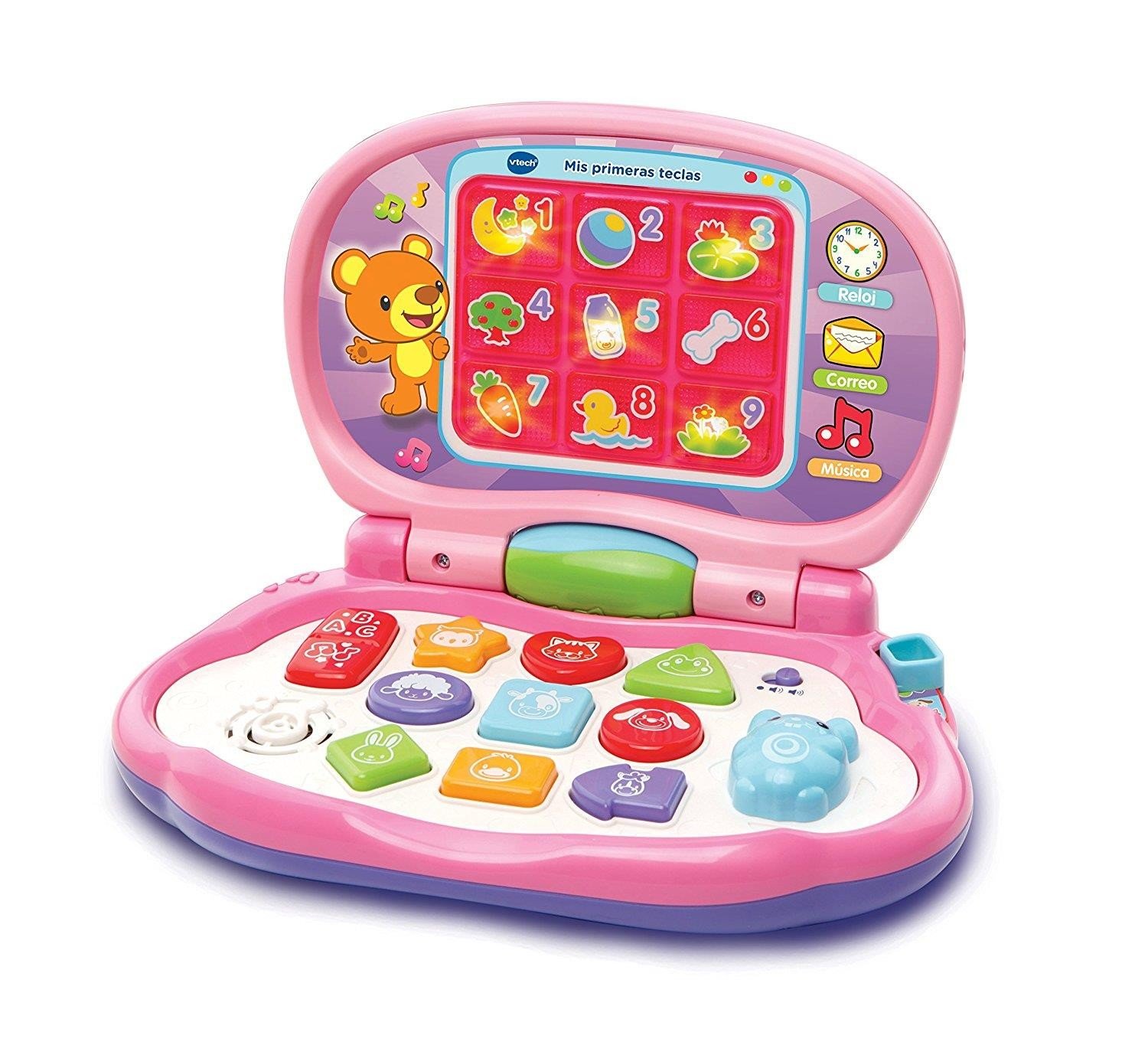 VTech-Mis First Keys Computer Kids with Three Game Modes Teaching Animals, Colors, Shapes and Musical Notes, Pink (3480-191257)