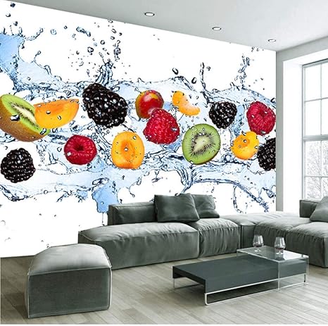 Amazon Lcymt 現代の新鮮な果物に落ちる水の写真の壁紙レストランカフェシンプルな3dステレオ壁画キッチン環境に優しい 350x250cm 壁紙