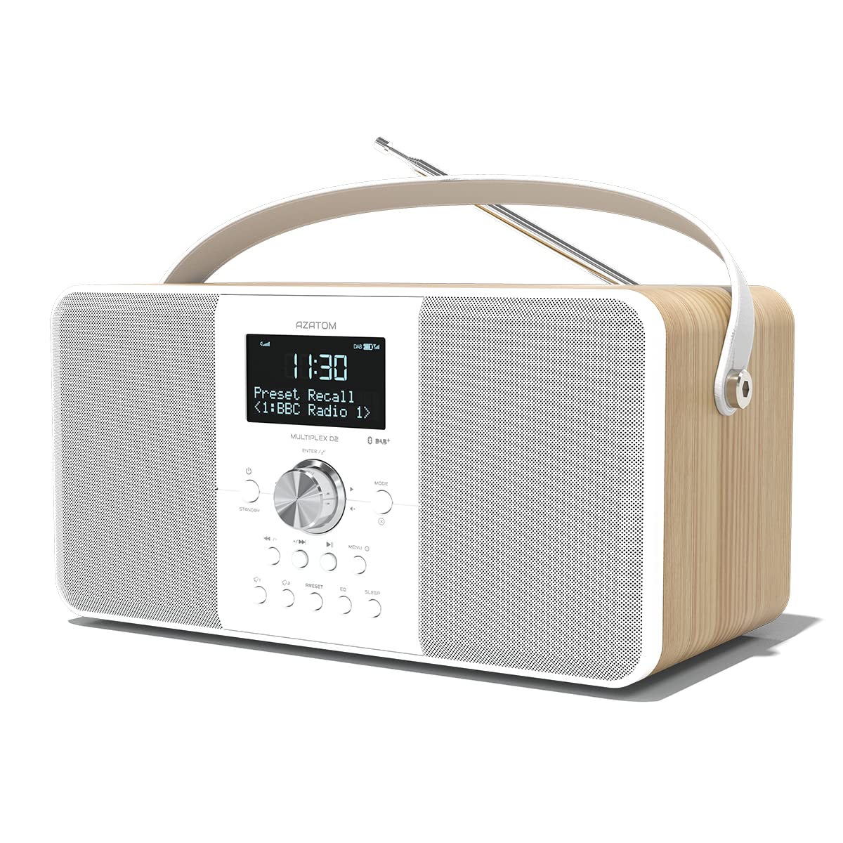 DAB/DAB+ & FM Digital Radio | Bluetooth | USB Device Charging | Rechargeable Battery | Dual Alarms & Sleep Timer | Perfect for Home, Office or Outdoors | AZATOM Multiplex D2 (Oak)