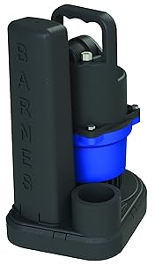Barnes SU33 Submersible Cast Iron Sump Pump – 1/3-HP, 2,700 GPH, 9’ Cord, Magnetic Float Switch, for Residential Use