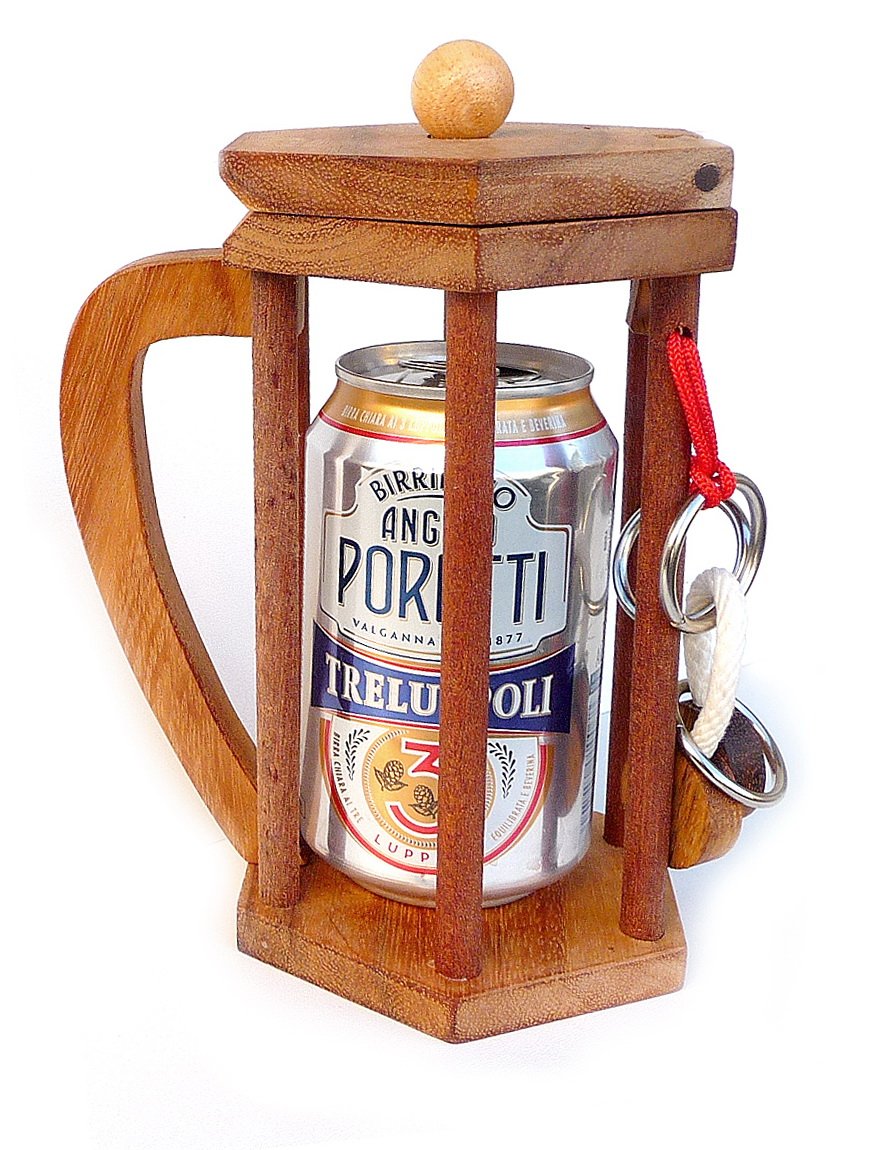 Logica Puzzles Art. Not For Alcoholics Beer - Bottle Holder Brainteaser in Fine Wood - Difficult 4/6 Extreme - Leonardo da Vinci Collection