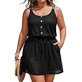 Yonique Plus Size Swimsuit Cover Up - Hollow Out Button Down Beach Coverups Spaghetti Strap Bathing Suit 2025 Summer Dress