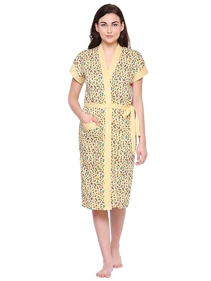 Secret Wish Womens Yellow Cotton Bathrobe (Free Size)
