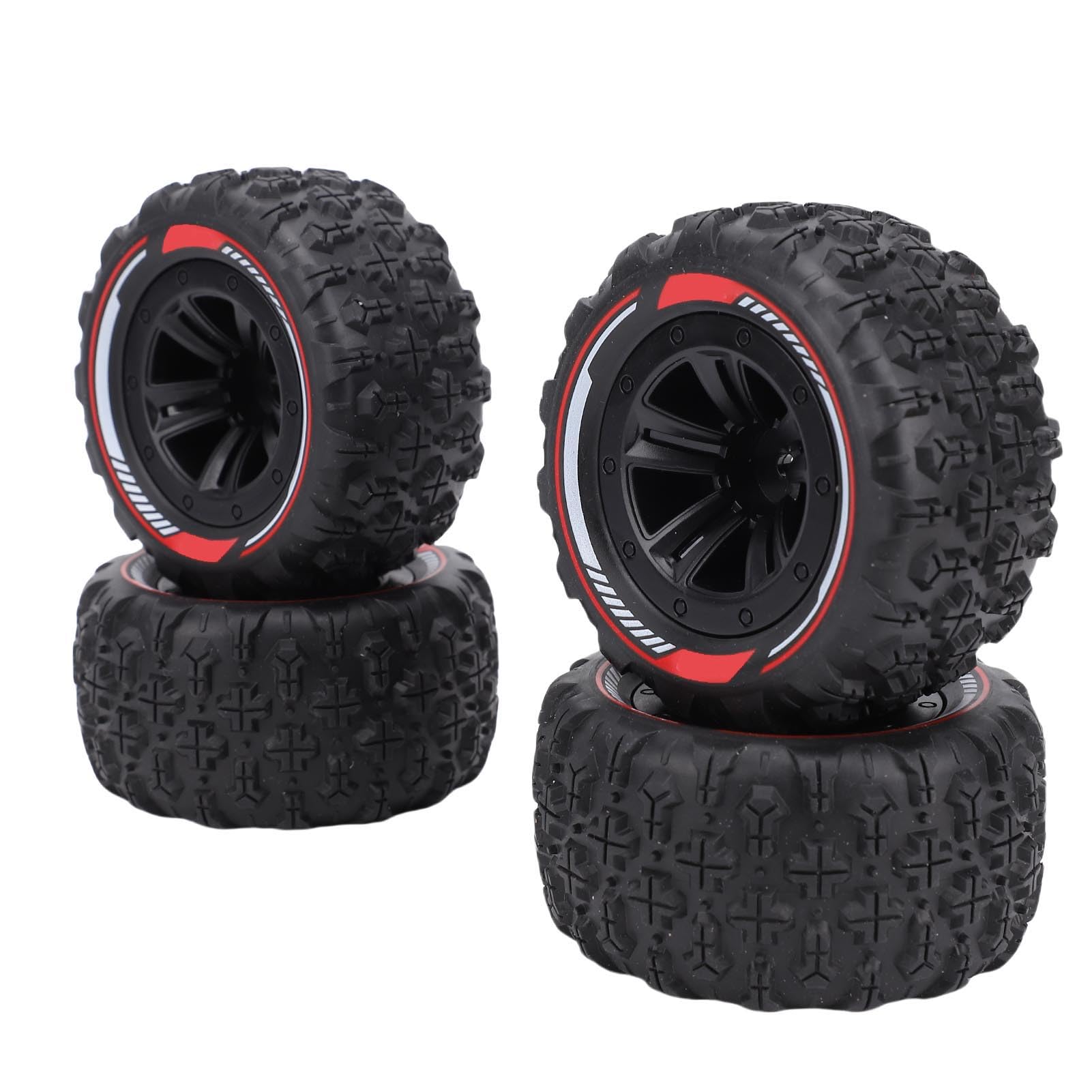 4PCS 12mm Hex RC Wheel Tire Extra Large Mud Terrain Tires with Anti Skid Surface Aluminum Alloy Beadlock Wheels for 1/14 1/16 RC Car Crawler Truck (Black)