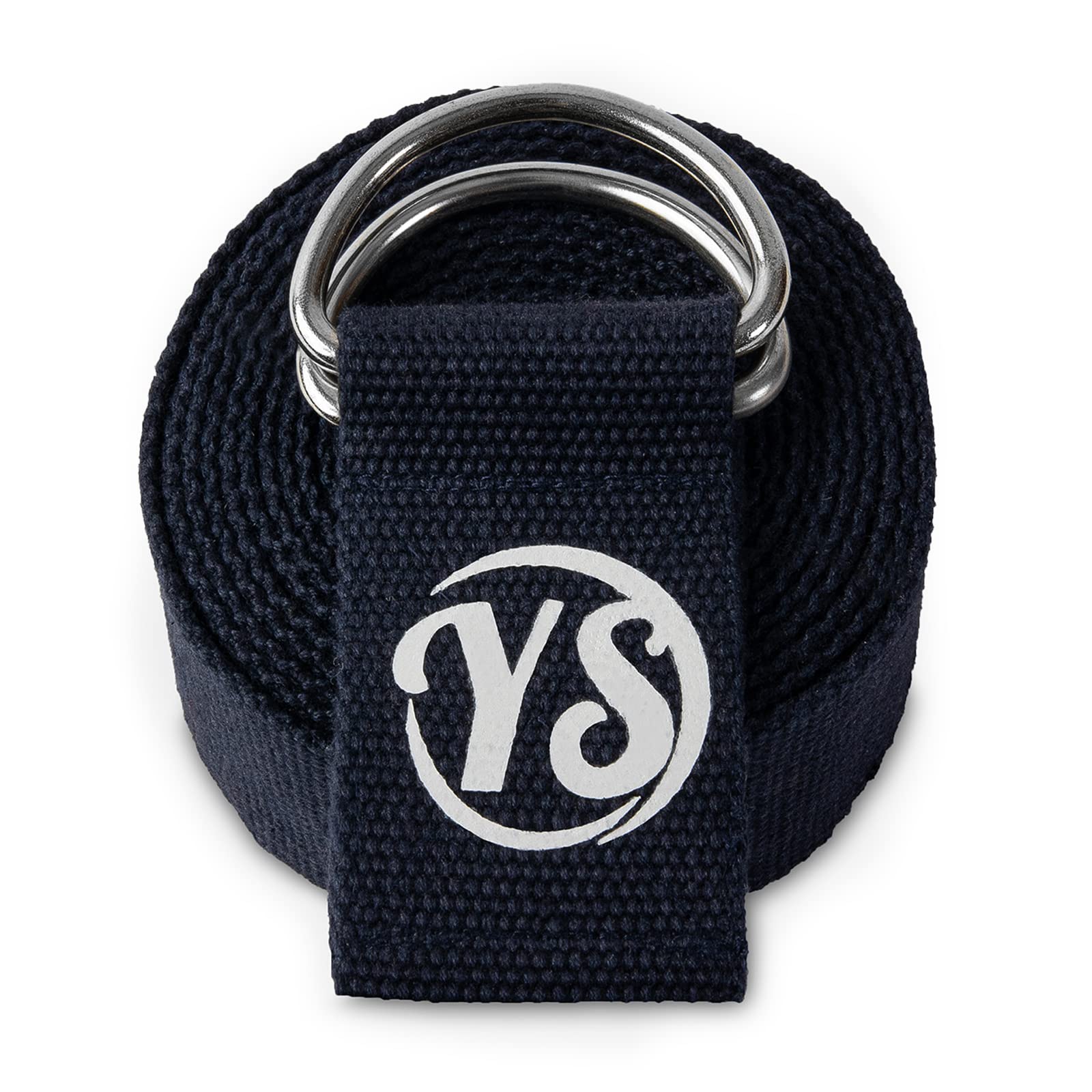 Yoga Studio Yoga Strap, 2.5m (8.2ft) Extra Long Durable Organic Cotton Adjustable Stretching D-Ring Yoga Belt, Exercise, Pilates, Dance, Workout, Gym, Physical Therapy - Navy