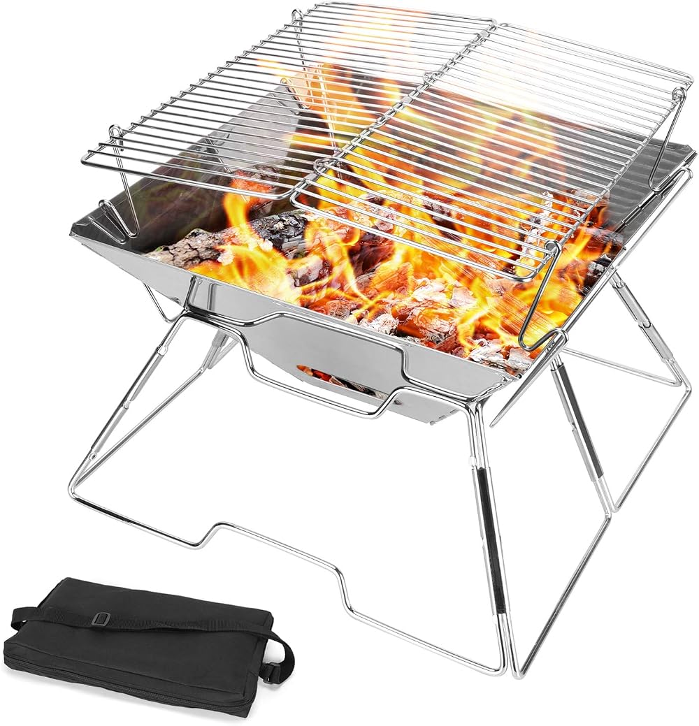 Odoland Portable Collapsible BBQ Grill Fire Pit 304 Stainless Steel with Bag