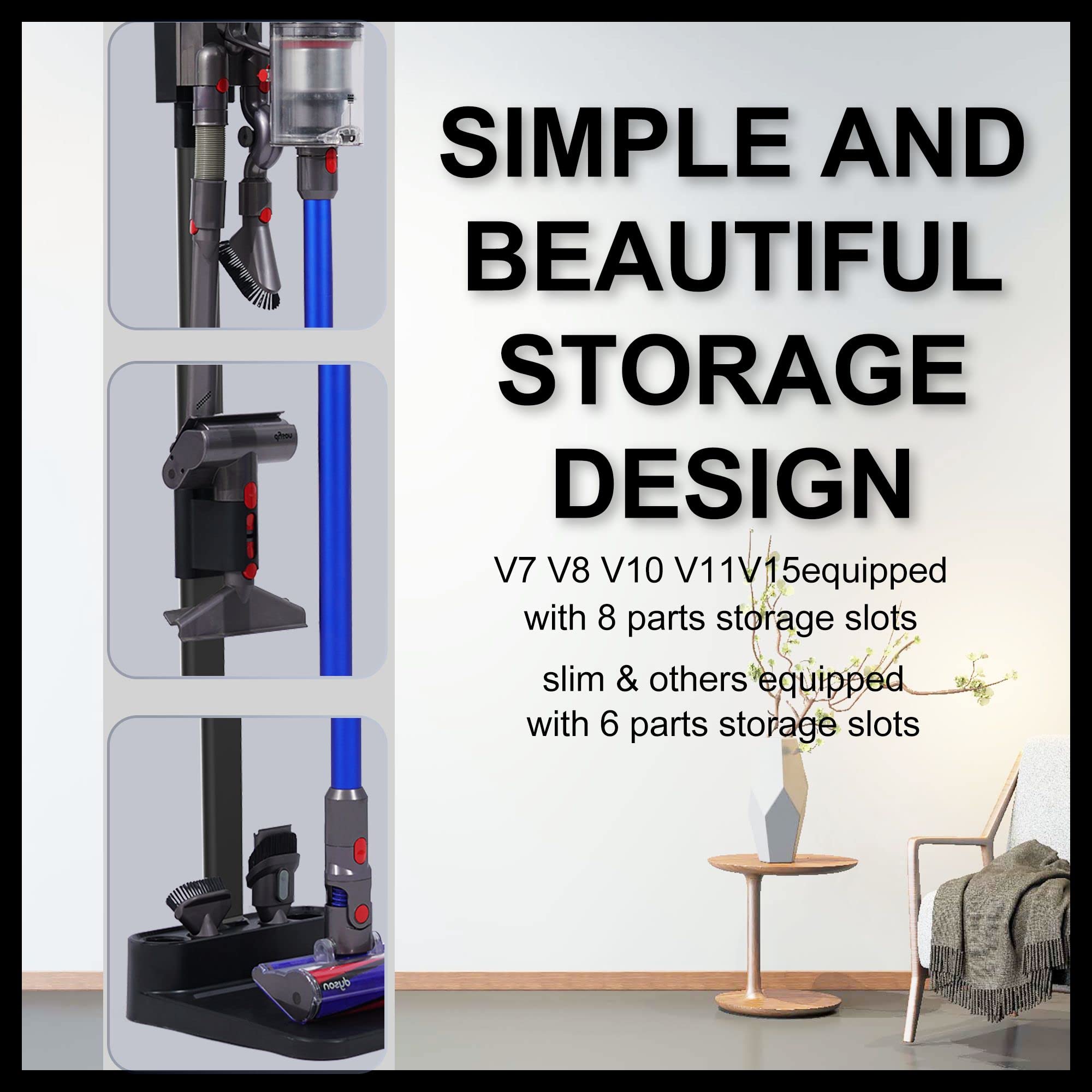 Vacuum Stand for Dyson, Stand-Storage-Holder-Station-Docking, Compatible with Dyson V6 V7 V8 V10 V11 V15 SV18 SV21 Cordless Vacuum Cleaners, with 6-8 Accessories Storage Space