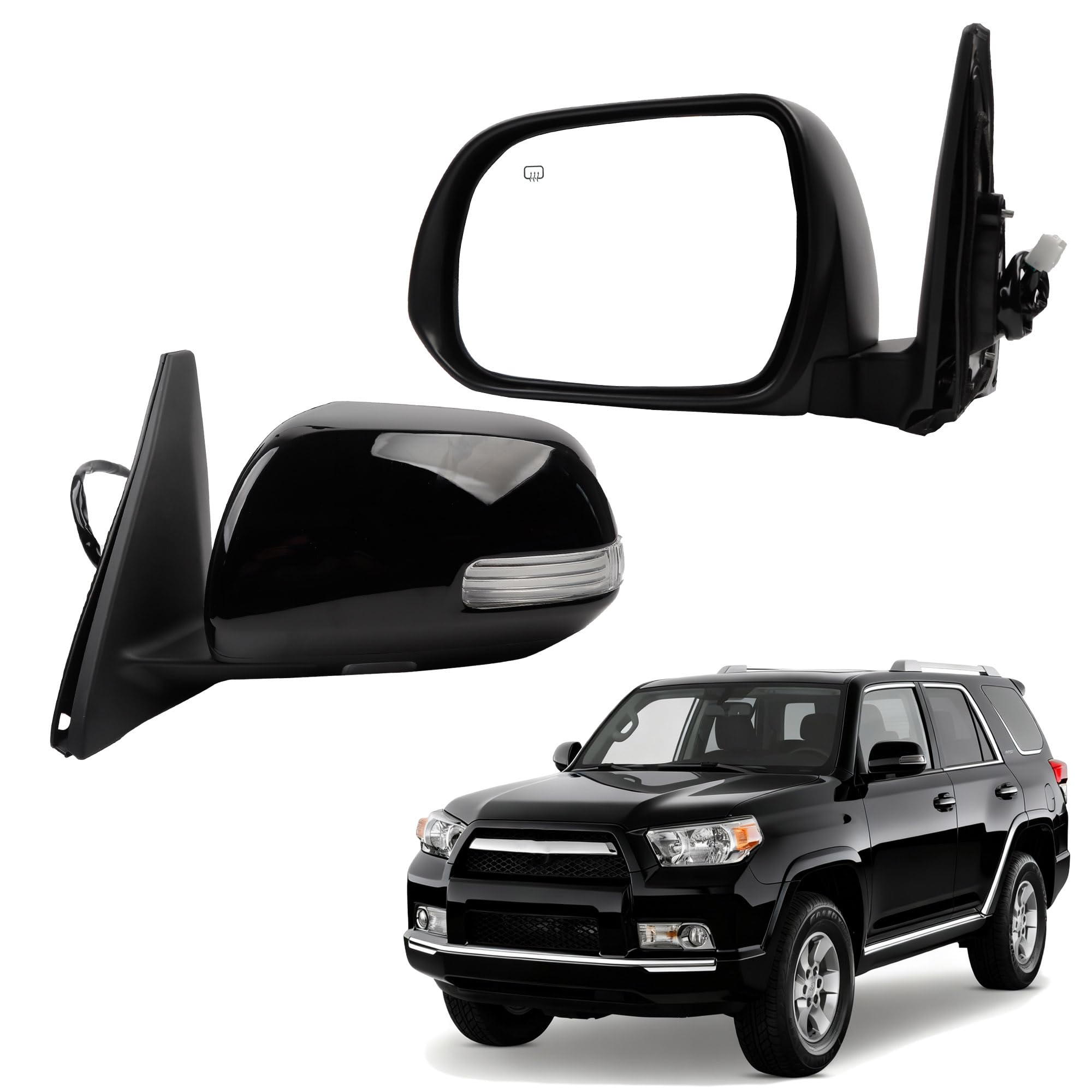 Photo 1 of Dasbecan Left Driver Side Mirror Compatible with 2010-2013 Toyota 4runner with Power Heated Glass, Manual Folding, Turn Signal, Puddle Light, Gloss Black Cover Replace# 8794035A31(9Pins)