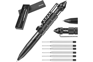 Sminiker Professional Tactical Pen with 6 ink refills Aircraft Aluminum Pen With Glass Breaker Writing Multifunctional Tool (Black)