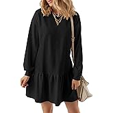 KISSMODA Womens Sweatshirt Dress Fall Long Sleeve Pullover Tops Patchwork Casual Mini Dresses