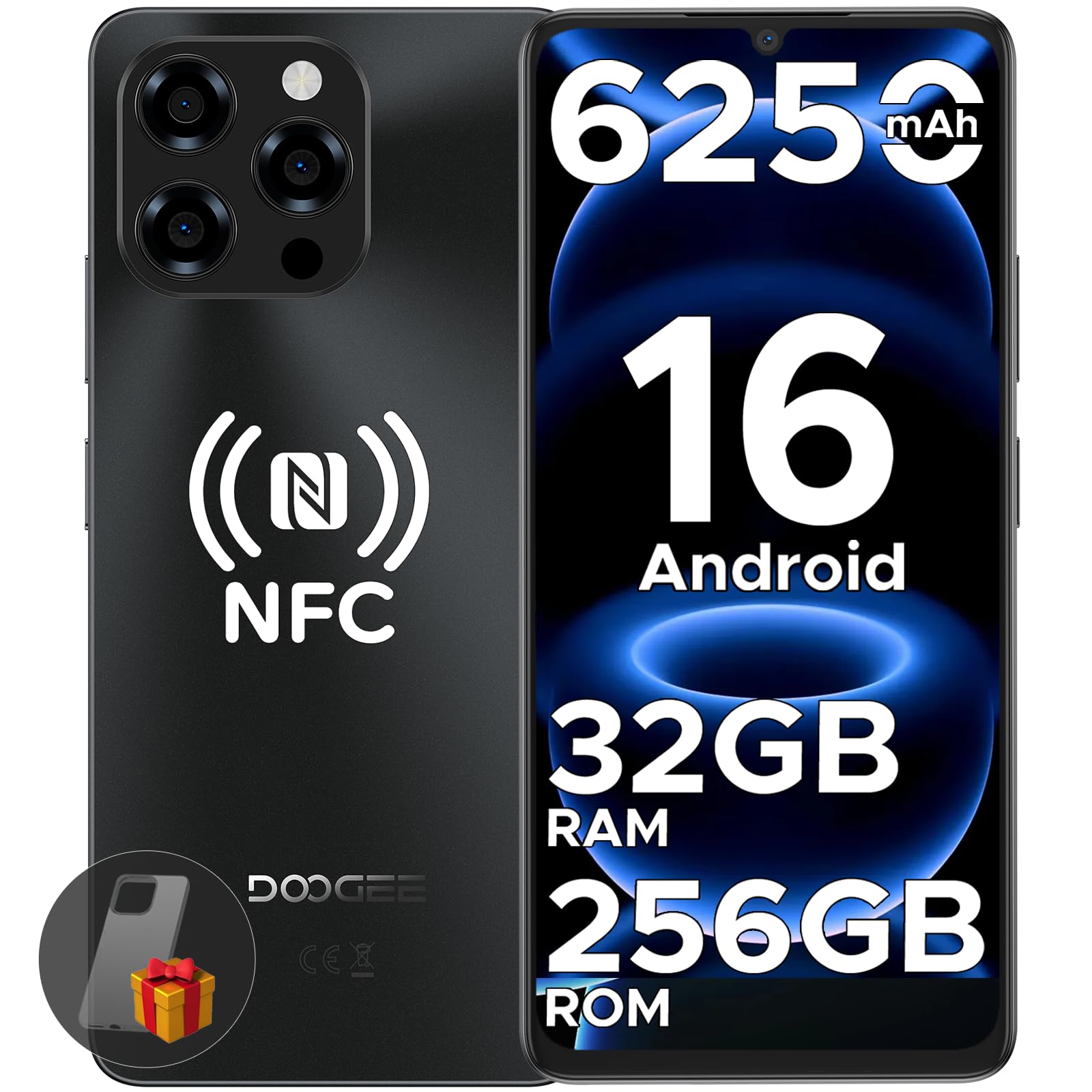 DOOGEE Note 58 Pro Gemini AI Android 16 Smartphone Without Contract 32GB + 256GB 6.75 Inch HD+ 90Hz Mobile Phone Without Contract 6250mAh Battery Mobile Phone Cheap 16MP + 8MP Simlock-free Mobile