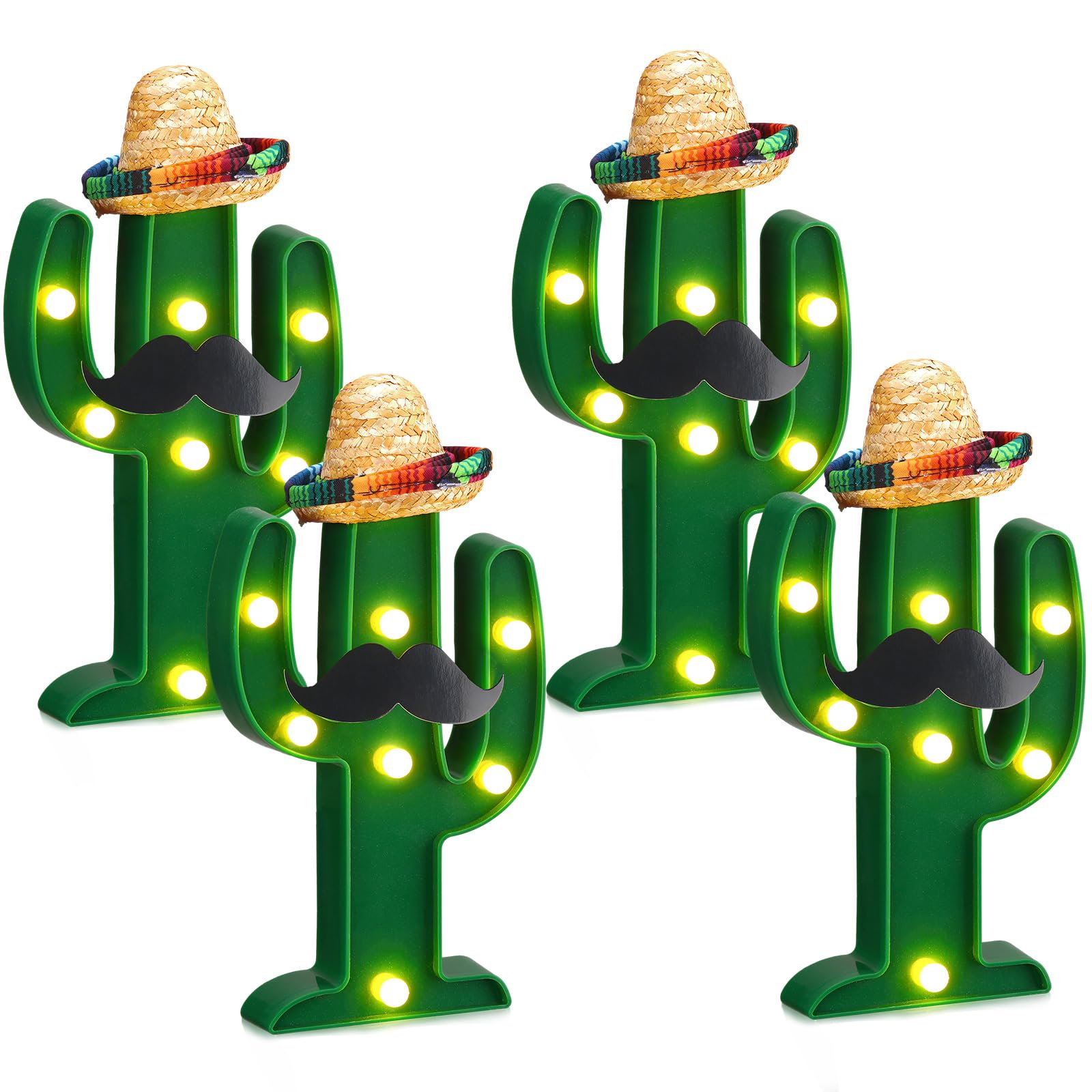 Photo 1 of Kittmip 12 Pcs Fiesta Mexican Party Decoration LED Cactus Light with Mini Sombrero Straw Hats 