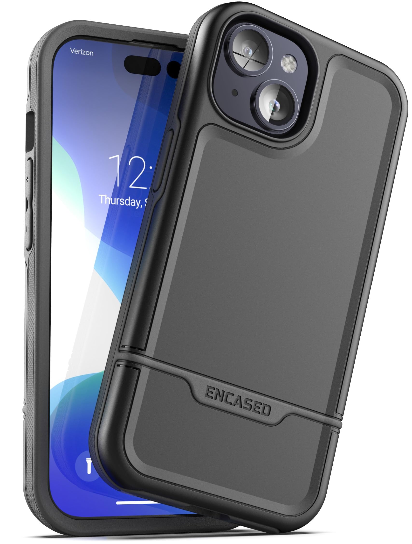 ENCASED Shockproof Case Compatible with iPhone 16 - Ultra Protective Heavy Duty Magnetic Phone Cover, Rebel Series (Black, iPhone 15)