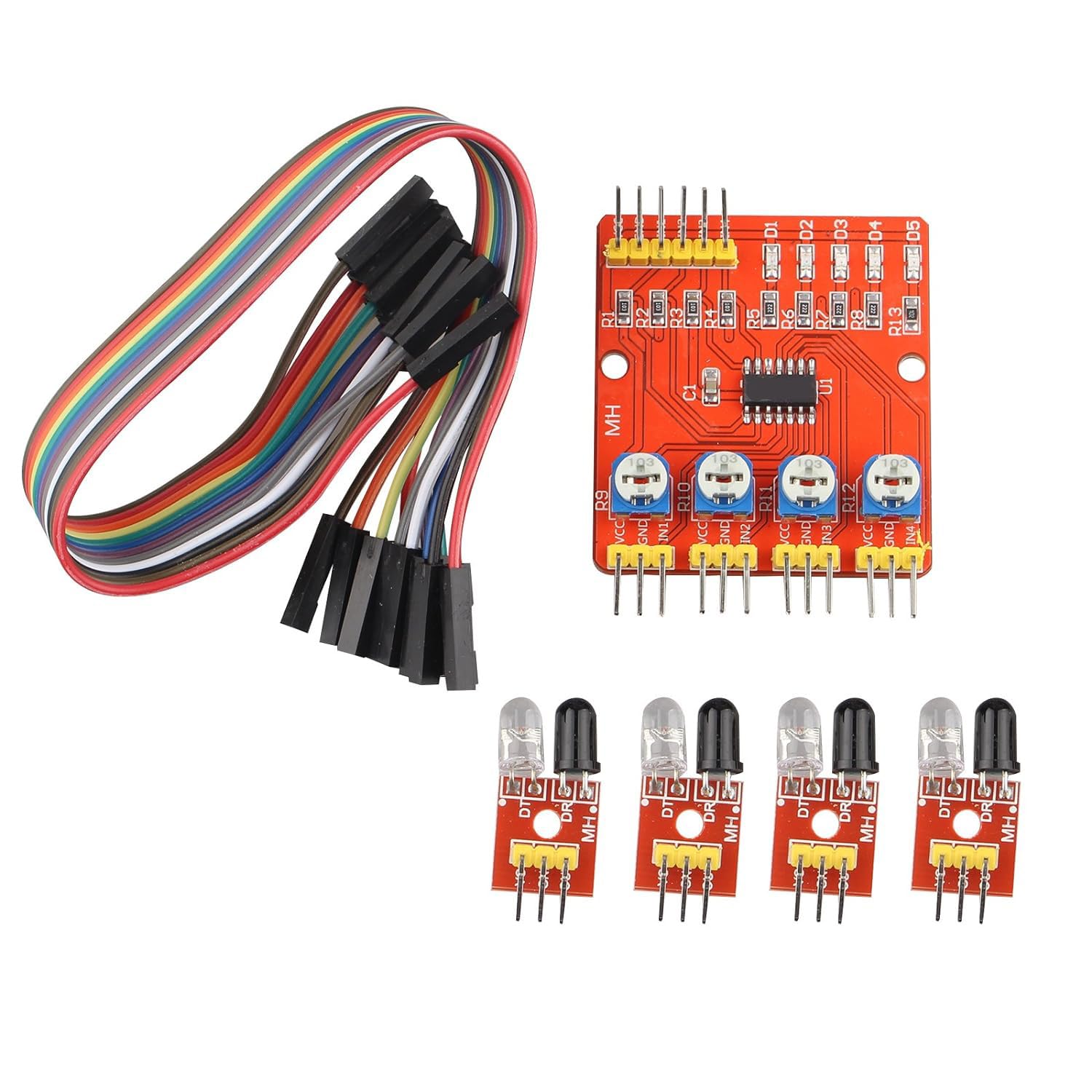 HALJIA 4-Channel Infrared Tracking Obstacle Avoidance Sensor Module 4CH IR Line Track Follower Sensor PCB Board Compatible with Smart Car/Arduino
