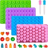 Gummy Bear Candy Molds, Mini Silicone Molds, 4-Pack with 2 Droppers | Food-Grade, BPA-Free &amp; Non-Stick, Featuring Heart, Dinosaur, Bear &amp; Donut Shapes for Gummies, Candy &amp; Fruit Snacks