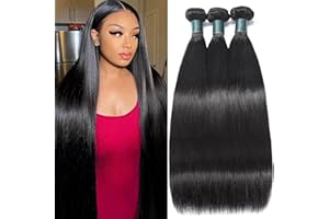 GREAT GRACE 12A Human Hair Bundles Straight Bundles Human Hair 16 18 20 Inch 100% Unprocessed Brazilian Virgin Hair For Women Quick Weave Natural Black Color Extensions