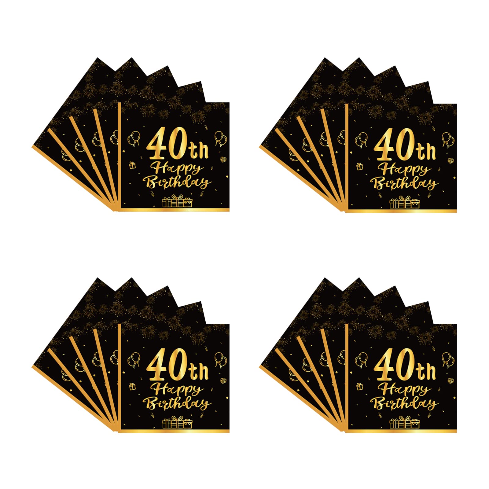 Happy 40th Birthday Black and Gold Napkins - 20Pc Tableware Party Supplies for Women, Men, Him, Her - Tissue Luncheon Paper Decorations for Table