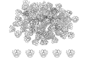 PATIKIL Flower Bead Caps, 100Pcs 6x5mm Hollow Metal Spacer Bead End Caps for Jewelry Making Earring Bracelets Necklace DIY Crafting, Silver Tone