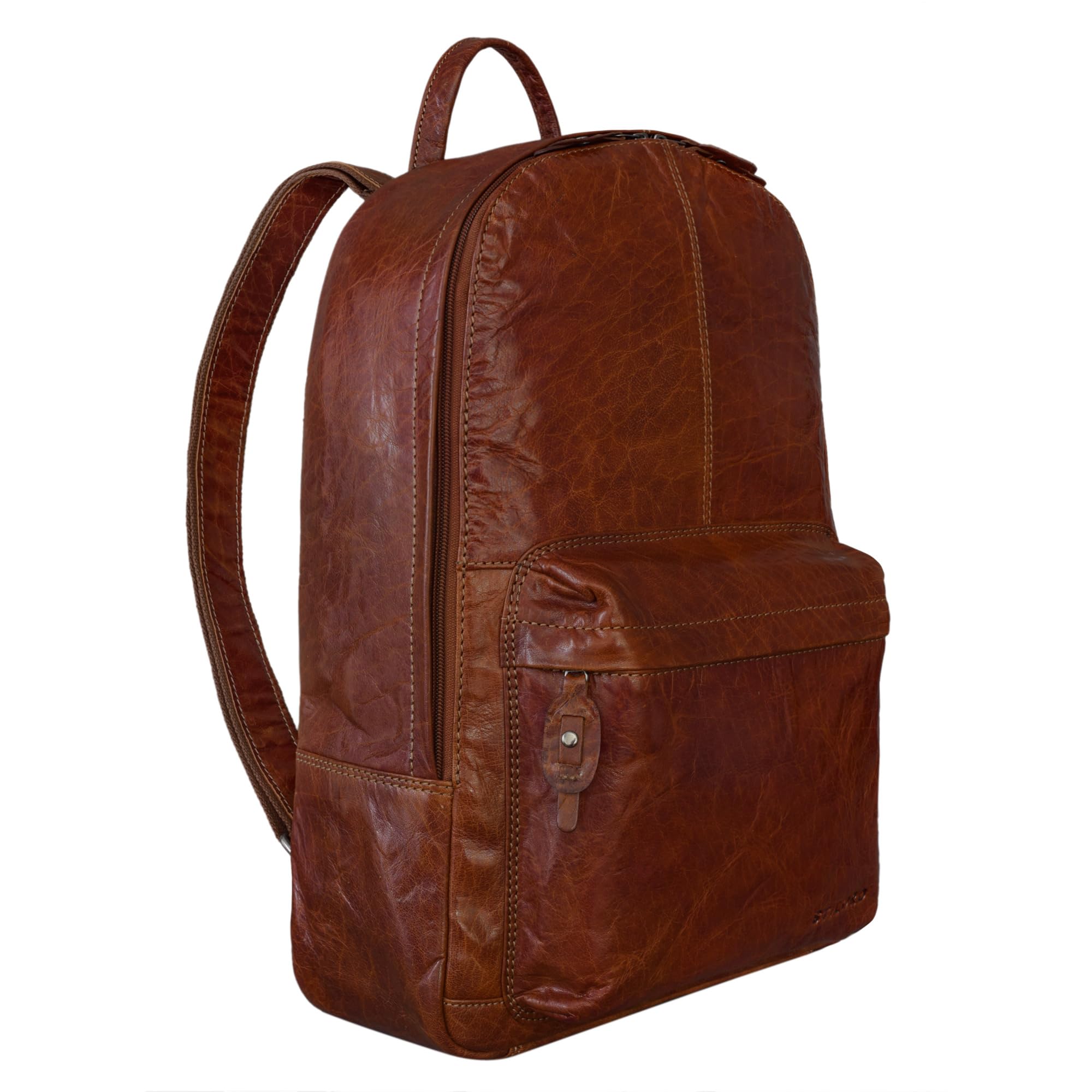 STILORD 'Marley' Leather Rucksack Laptop Bag Backpack Large Daypack Vintage DIN A4 for School Business in Genuine Leather, Colour:Brandy - Brown