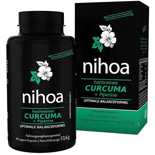 Nihoa Kurkuma Kapseln I Testsieger hochdosiert forte I Piperin für maximale Bio-Verfügbarkeit des Curcumin I Verdauung Entzün