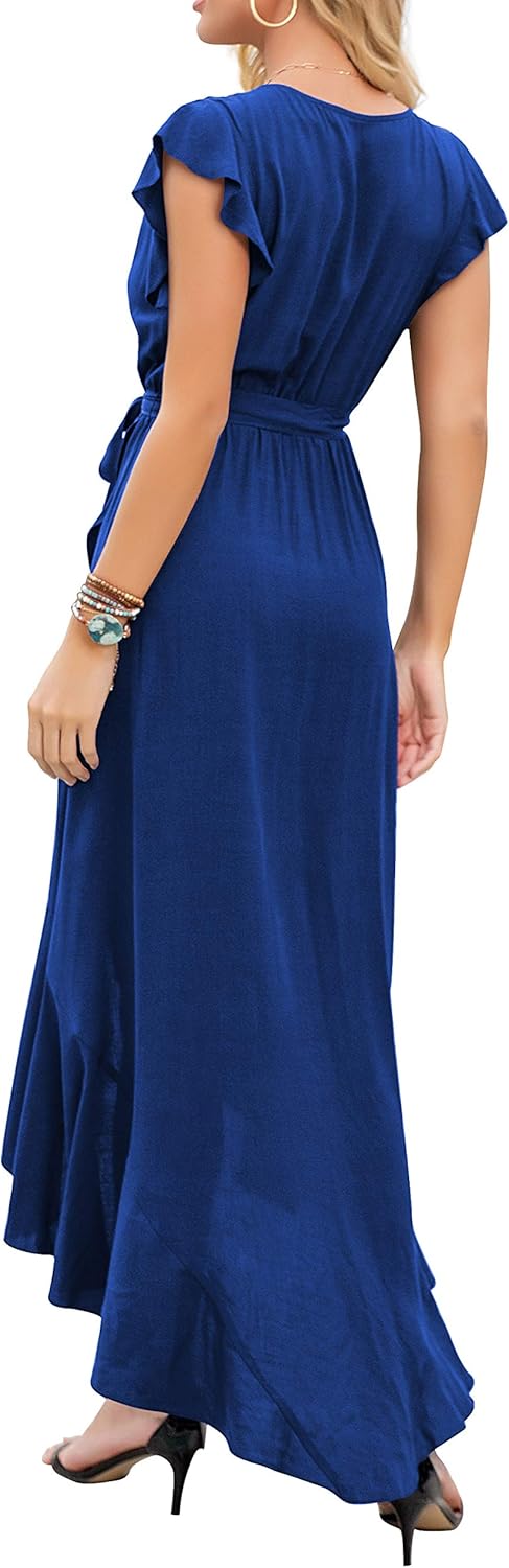 GRECERELLE Women's Summer Floral Print Cross V Neck Dress Bohemian Flowy Long Maxi Dresses at  Women’s Clothing store