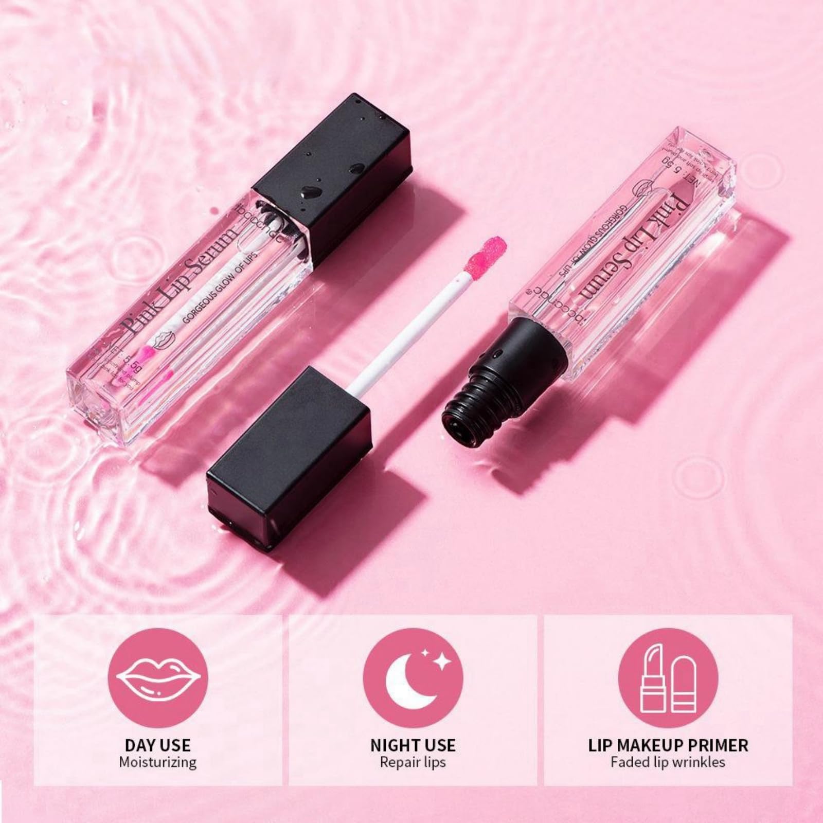 BSMKCL Color Changing Lip Gloss, Pink Magic Mood Lipstick Hydrating Lip Glow Oil Lip Tint Lip Inks Stain Lip Balm Not Greasy Transparent Plumping Lip Serum for Women Girls Lip Care Products